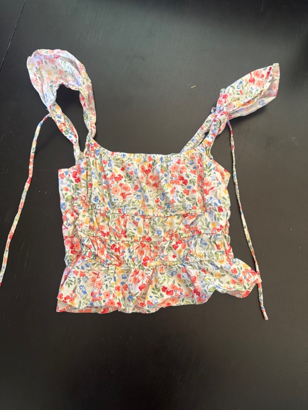 Floral Smocked Tie-Shoulder Crop Top - White Multicolor